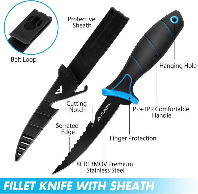 FLISSA Fillet Knife Set, Boning Knife & Bait Knives with Sharpener, Protective Sheath, Belt Clip, Non-Slip Handle, Portable Pouch & Corrosion Resistant Coating Blade, for Fresh or Saltwater (4-Piece) - Image 2